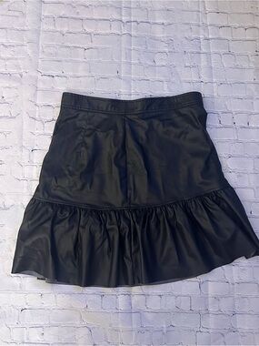 H & M Black Ruffled Faux Leather Skirt size 10